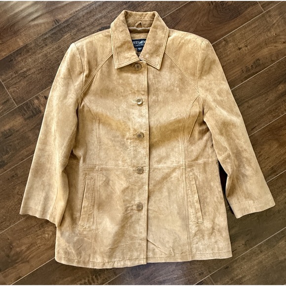 Bernardo Jackets & Blazers - Bernardo Suede Jacket Women's Size Large Button Front Tan Fully Lined